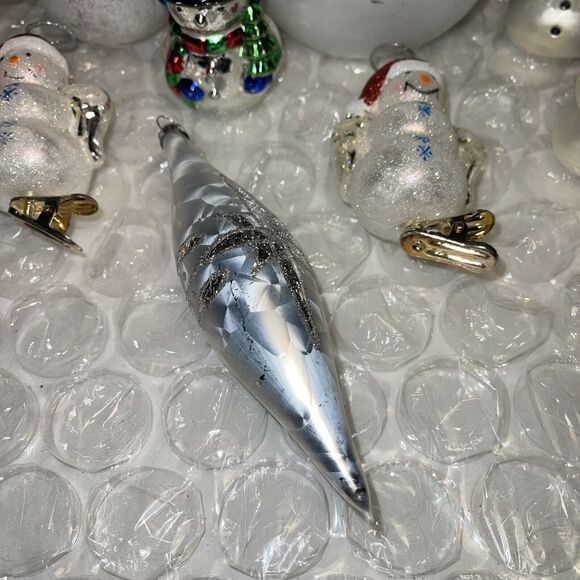Vintage Dept 56 Blown Glass Snowman Christmas Ornament Lot Hang & Clip On #38 - Picture 5 of 12